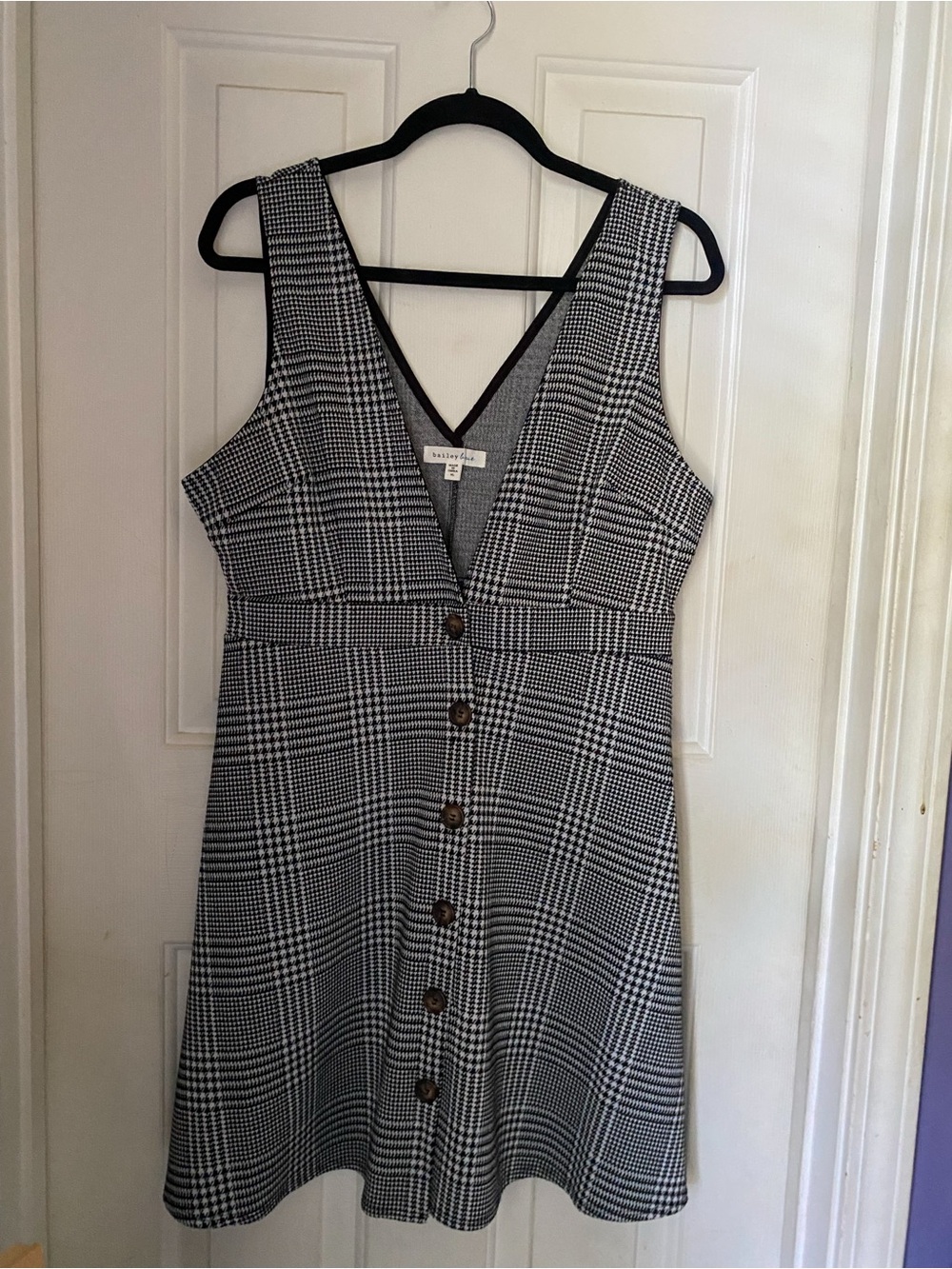 bailey blue Black & White Plaid V-Neck Button Mini Dress
